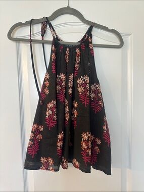 J. Crew Black Halter Dress with Pink and Cream Floral Print
